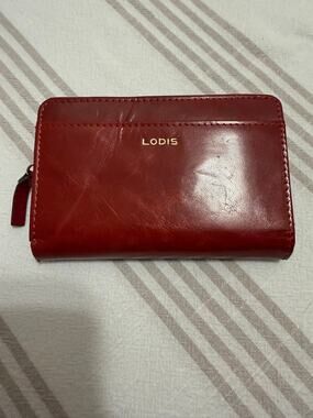 LODIS Genuine Leather Burgundy Bifold Wallet Card Holder Zip Coin Purse
